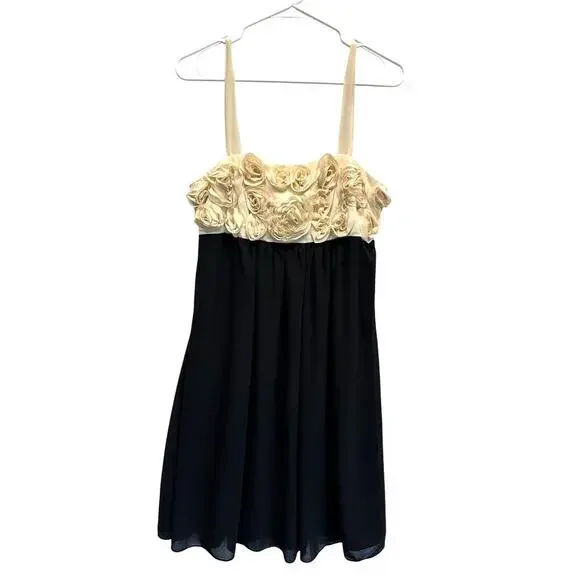 NWT Twenty One Women M Dress Black Cream Roses Lined Cocktail Whimsigoth Fairy‎ - Picture 1 of 12